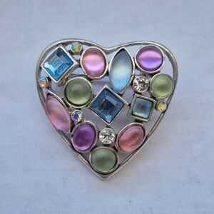 Vintage Multicolor Cabochon Heart Brooch